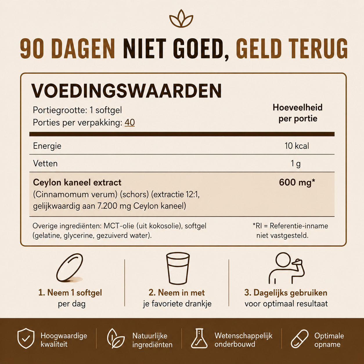 DAGKRACHT™ - Ceylon Kaneel Complex 7200mg gelijkwaardig met MCT olie